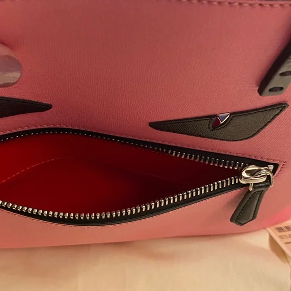 Fendi Monster Vitello Elite Cuojo Buggies roll tote Pink Tote with Black Accents - Picture 3 of 14